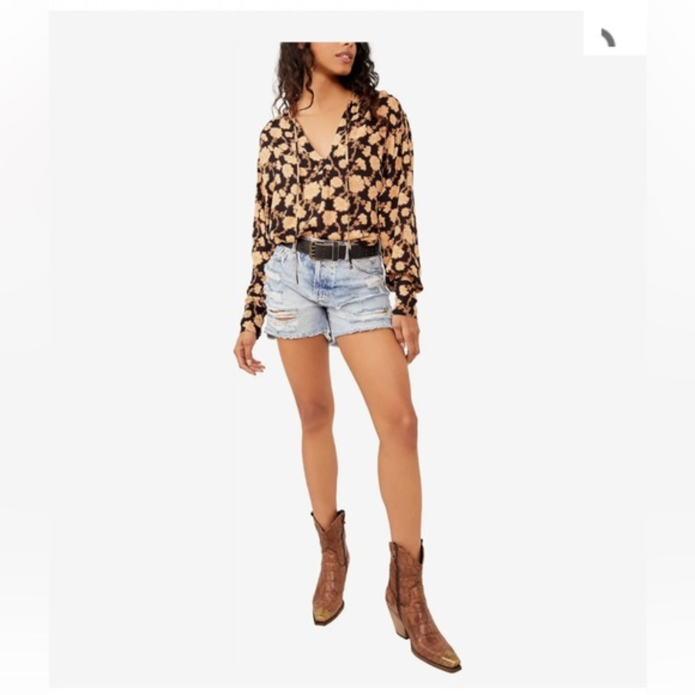Free people Mia tunic Women's Black and Tan‎ Patterned Top small